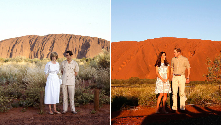 AYERS ROCK, AUSTRALIA - MARCH 21:  Prince Charles, The Prince Of Wales And Diana, Princess Of Wales Standing In Front Of Ayers Rock During Their Offic...
