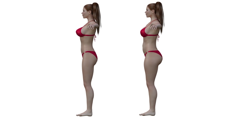 3-D illustration of ideal female body and average female body