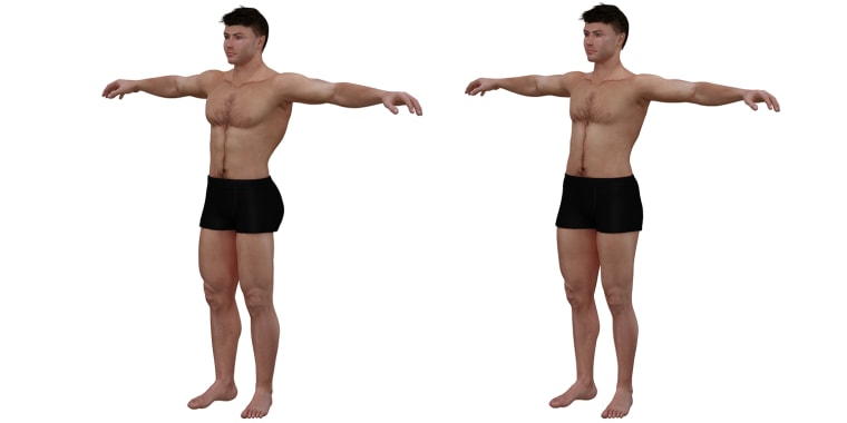 3-D illustration of the ideal male and average male body