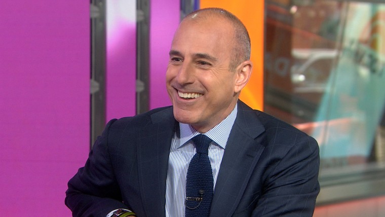 Lauer laughs after Keaton tells him, \"you have a nice chest.\"