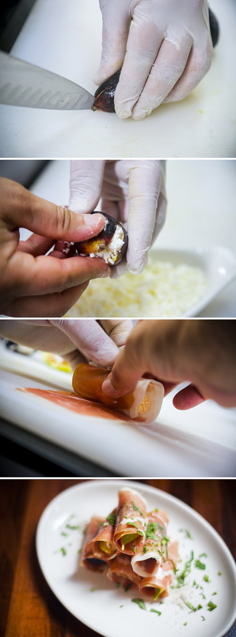 Figs stuffed with feta and wrapped in prosciutto