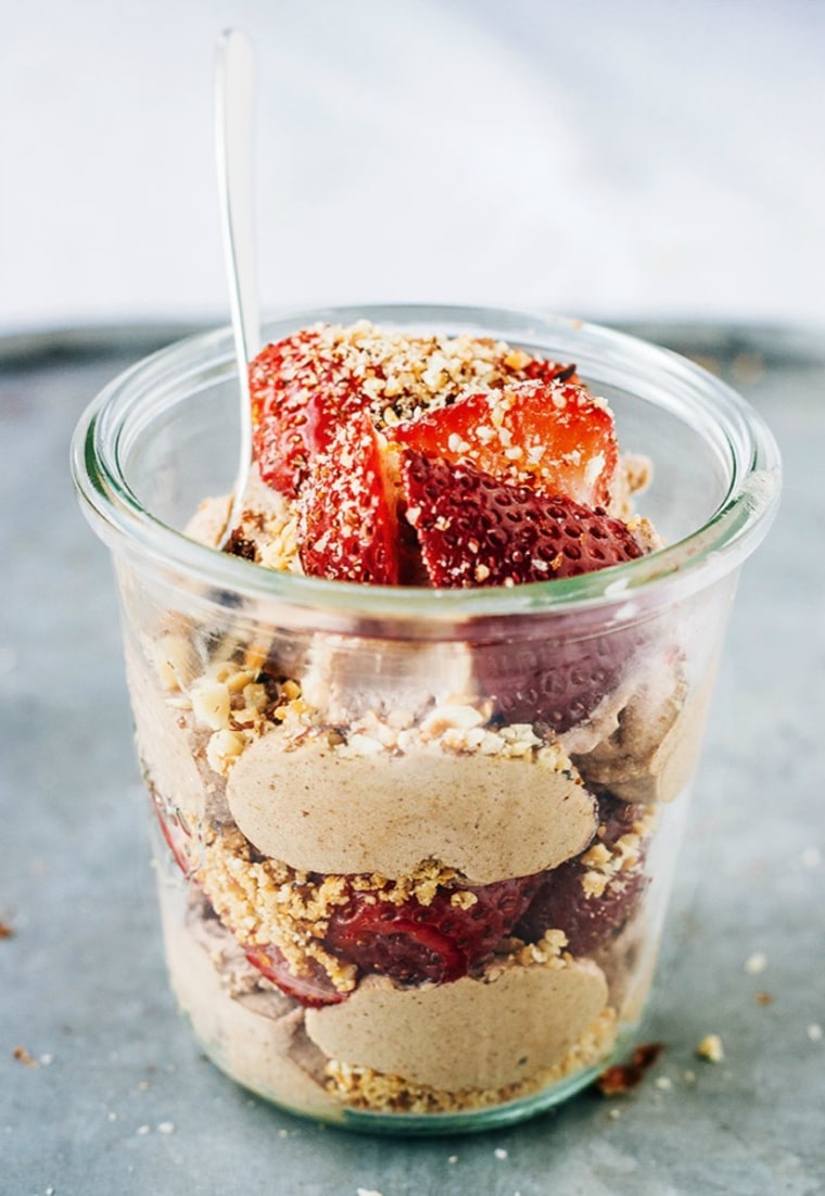 Hazelnut mousse strawberry pretzel parfaits