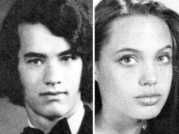 Image: Tom Hanks and Angelina Jolie pose for their high school yearbook photos