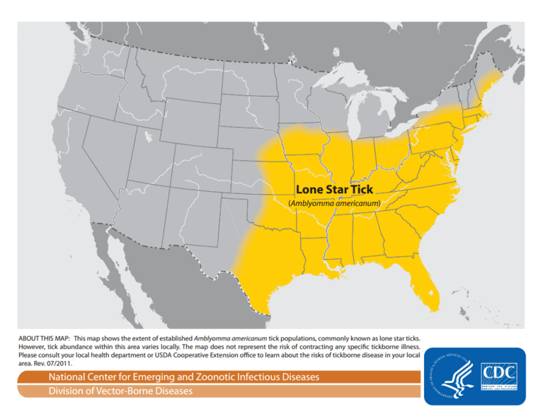Map of the spread of the lone star tick