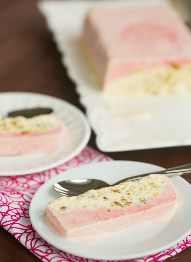 Strawberry pistachio semifreddo