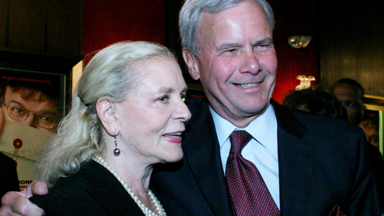 Lauren Bacall, left, and Tom Brokaw arrive for a special screening of Michael Moore's \"Fahrenheit 9/11\" in 2004 in New York.