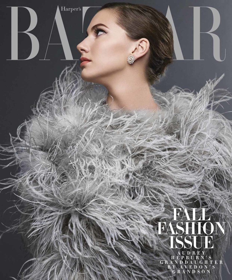 Emma Ferrer, Audrey Hepburn's granddaughter, posing in the September 2014 issue of Harper's BAZAAR.