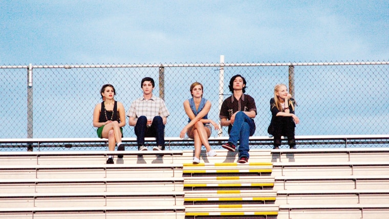 Image: Students sit on bleachers in a scene from 'The Perks of Being a Wallflower'