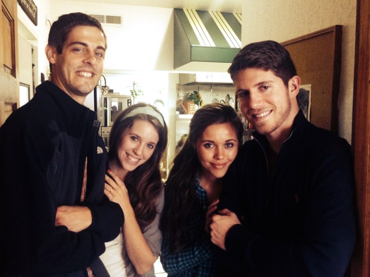 Courting couples: At left, Jill Duggar and Derick Dillard during their \"courtship\" this spring. At right, Ben Seewald and Jessa Duggar, who are now engaged to be married.