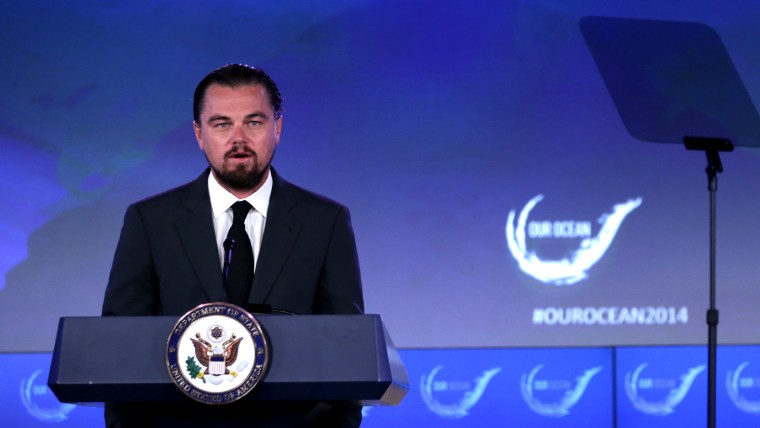 Image: Leonardo DiCaprio speaking at an ocean-conservation conference June 17.