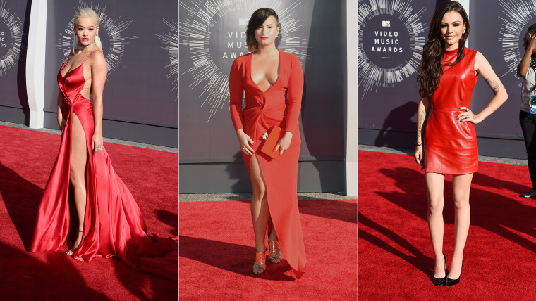 Seeing red: Rita Ora, Demi Lovato, and Cher Lloyd rock the MTV VMA awards.