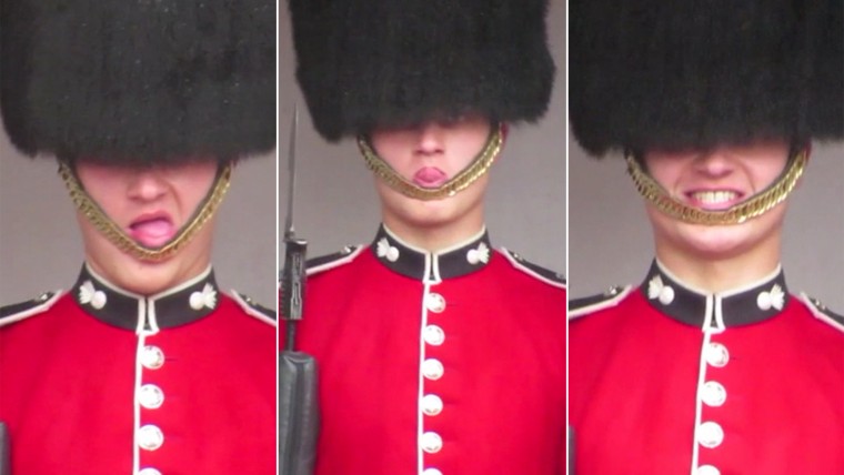 Image: Stills from what is said to be a video of a Buckingham Palace guard making silly expressions.