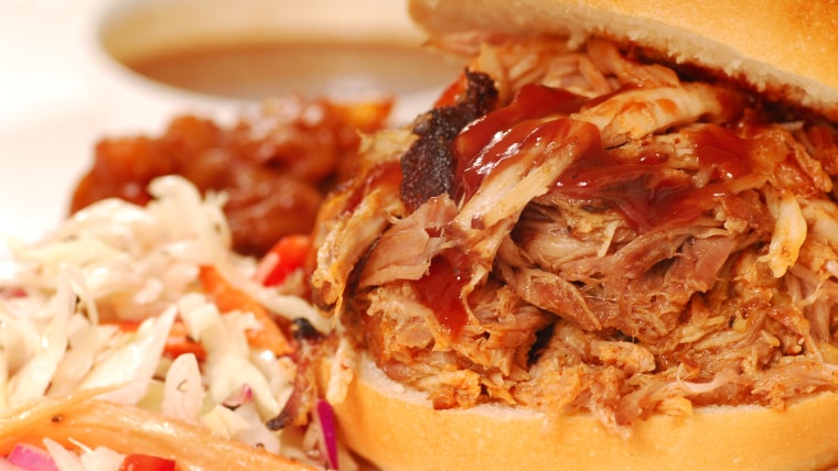 Barbecued pulled pork sandwich with slaw