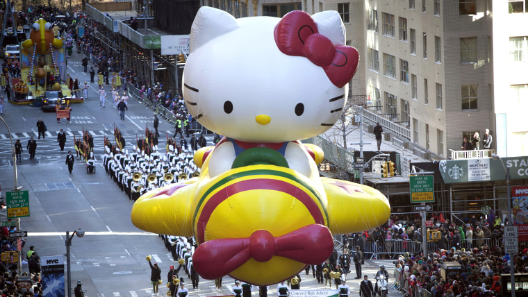 Hello Kitty floats down 6th Avenue in New York City's annual Macy's Thanksgiving Day Parade in 2013.