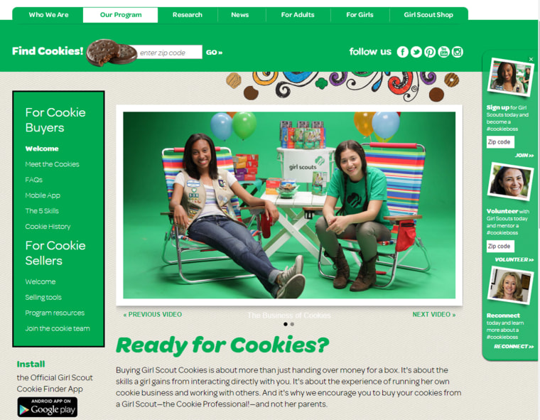 Sweetness abounds on the Girl Scout Cookie Program's website.