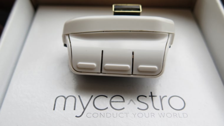 The Mycestro 3-D wearable mouse, which is about the size of a Bluetooth earpiece, can be operated by using gestures and thumb actions.