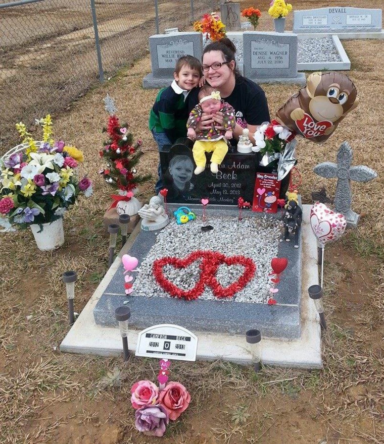 Holly Wagner and her kids at Cameron’s grave. Wagner is now working on becoming a certified child passenger safety technician.