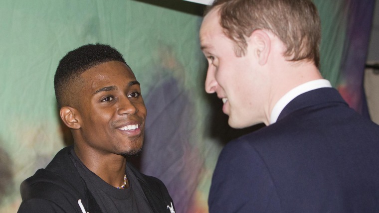 NEW YORK, NY - DECEMBER 9:  Prince William, Duke of Cambridge, greets Steven Prescod, 22, of Brooklyn, during a visit to The Door December 9, 2014. Th...