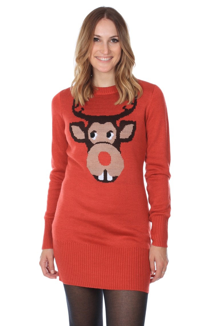 Girls Fairisle Knit Sweater Dress - Reindeer Cheer