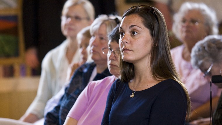 Erica Lafferty, daughter of Sandyhook Elementary School victim Dawn Hochsprung, attends a town hall meeting with Senator Kelly Ayotte (R-NH) in Warren...