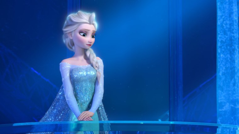This image released by Disney shows a teenage Elsa the Snow Queen, voiced by Maia Mitchell, in a scene from the animated feature \"Frozen.\" The movie's...