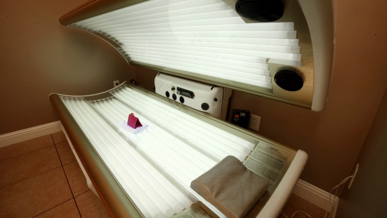 An open tanning booth at Amazing Tans in Sacramento, Calif.