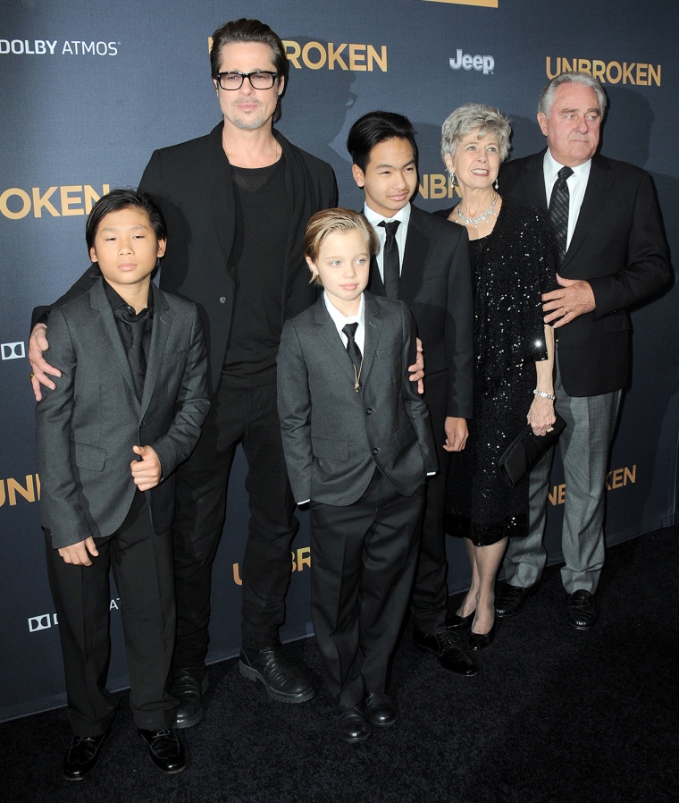 Brad Pitt and his brood: Pax, Shiloh and Maddox, and his parents Jane and William Pitt.