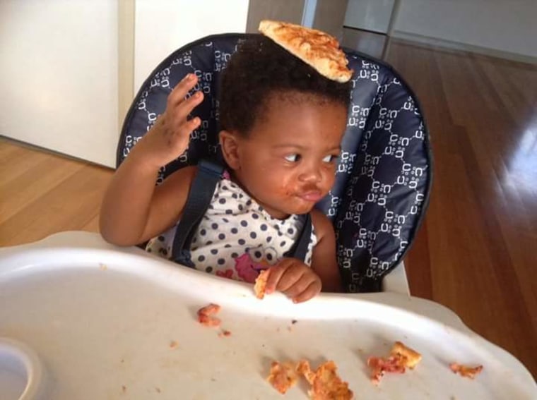 Pizza makes a wonderful hat, mom.