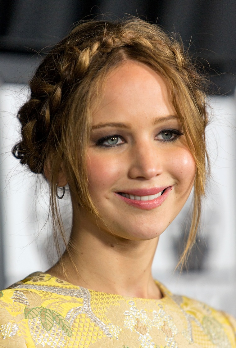 Actress Jennifer Lawrence rocks a halo braid.
