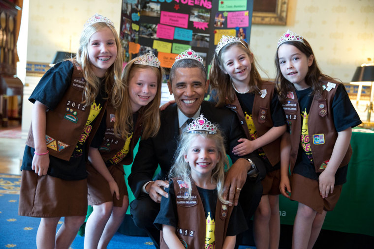 May 24, 2014
\"This photograph was from the annual White House Science Fair. It shows the President posing with Girl Scout Troop 2612 in Tulsa, Oklahom...