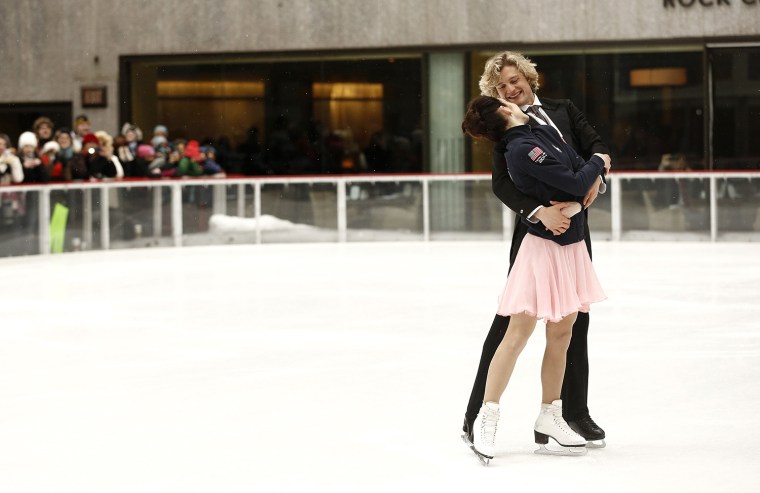 Davis and White open the ice skating rink at Rockefeller Center.