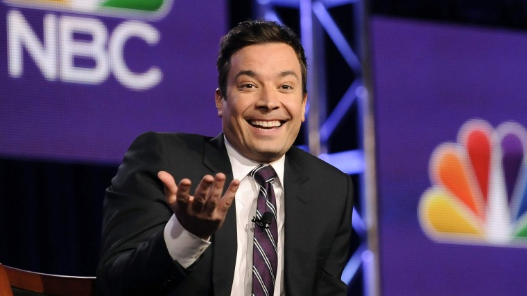 Jimmy Fallon, host of \"The Tonight Show Starring Jimmy Fallon\",  takes part in a panel discussion at the NBC portion of the 2014 Winter Press Tour for...
