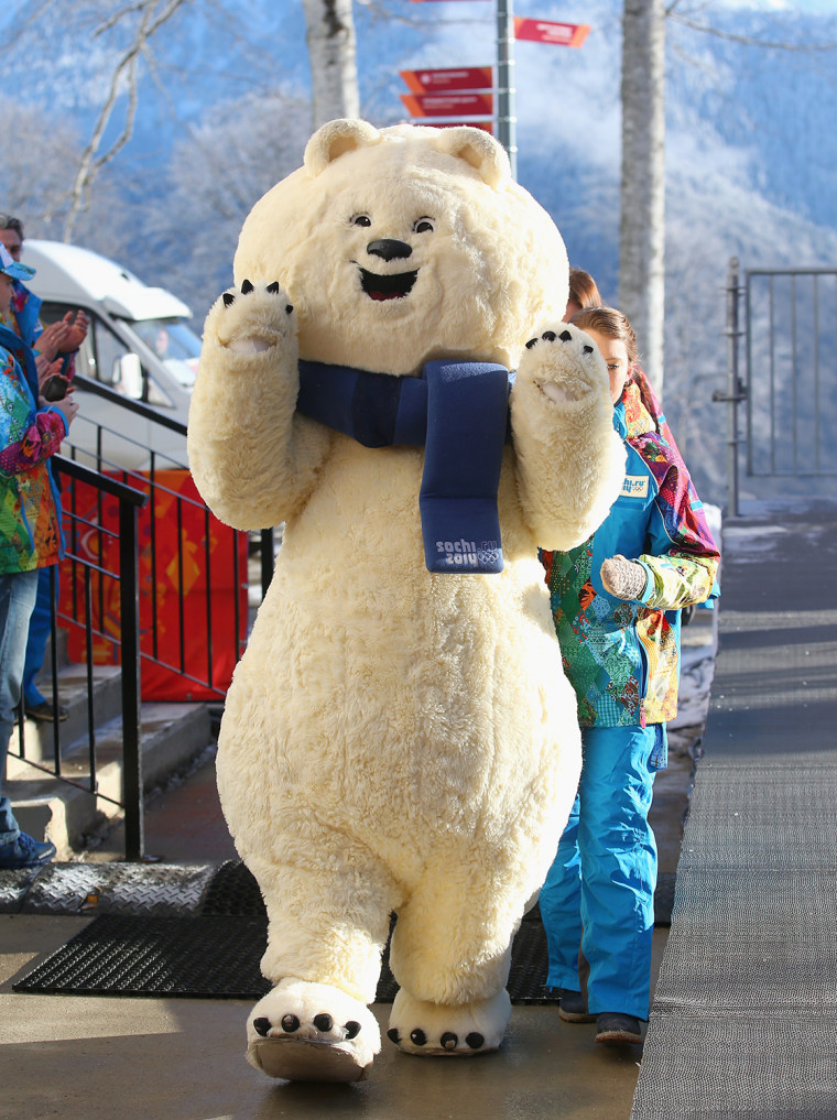SOCHI, RUSSIA - FEBRUARY 02:  One of the Sochi 2014 mascots is seen in the Athletes Village ahead of the Sochi 2014 Winter Olympics on February 2, 201...
