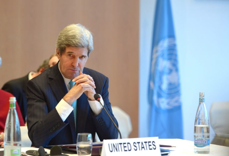 US Secretary of State John Kerry, during the opening of the so-called Geneva II peace talks in Montreux Switzerland, 22, January 2014. Representatives of Syrian President Bashar al-Assad, a deeply divided opposition, world powers and regional bodies started a long-delayed peace conference aimed at bringing an end to a nearly three-year civil war.