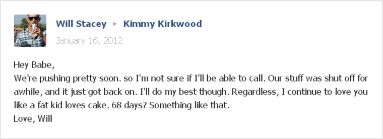 Will and Kimmy Facebook message