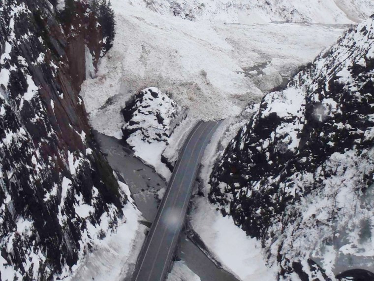 Avalanche activity is shown in Keystone Canyon on Richardson Highway, about 12 miles north of Valdez, Alaska, on Jan. 26, 2014.