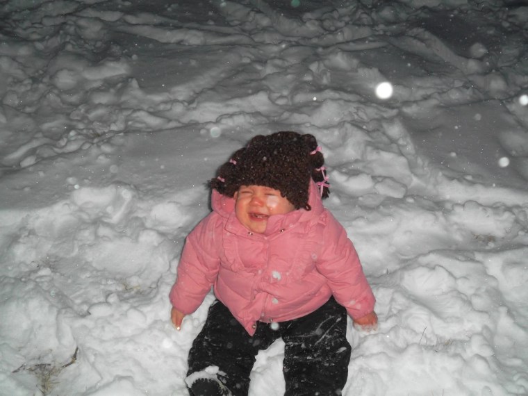Facebook fan shares a pic of her unhappy kid in the snow.