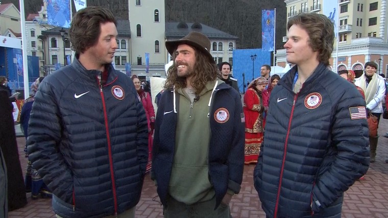 From left, U.S. Olympic snowboarders Greg Bretz, Danny Davis and Taylor Gold.