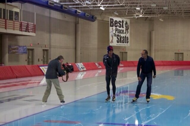 Lester exploring his own need for speed with Olympic champion speed skater Shani Davis.