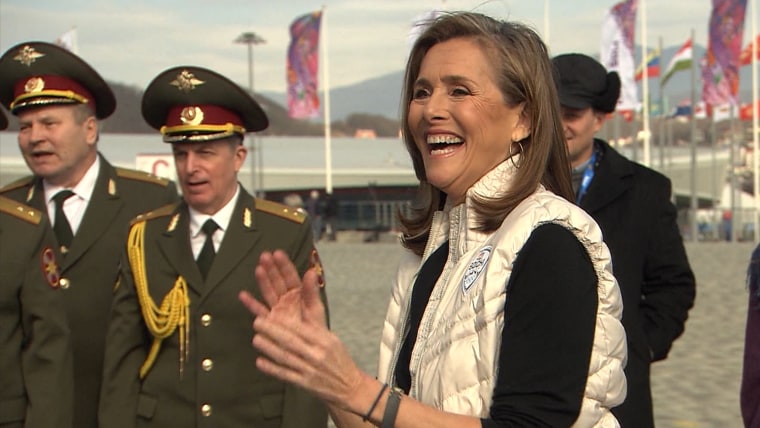 Meredith Vieira dances to the Russian Police Choir performances.