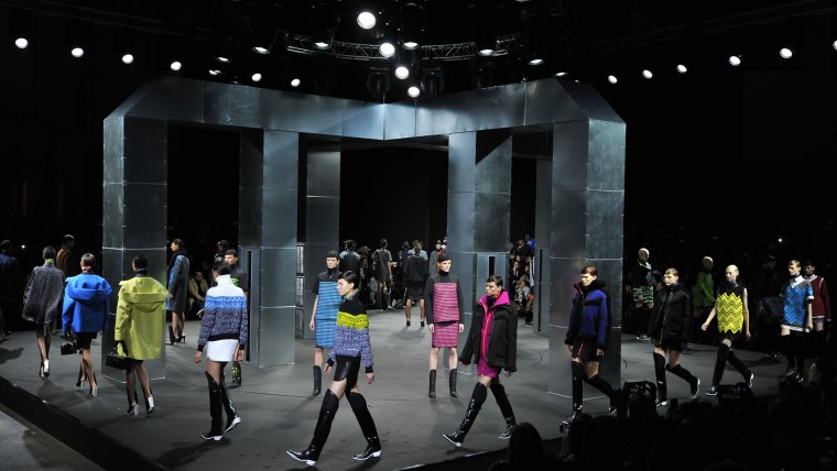 Models wear designs by Alexander Wang during the Mercedes Benz Fall/Winter 2014 Fashion Shows February 8, 2014 in New York. AFP PHOTO/Stan HondaSTAN H...