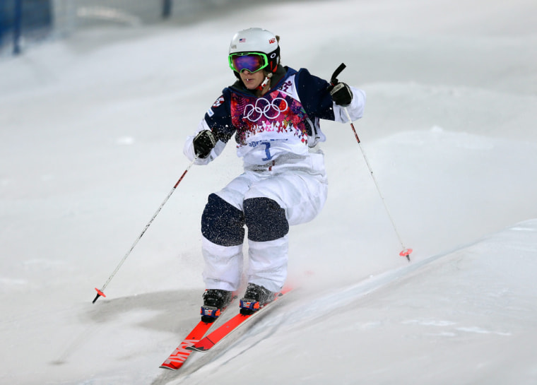 Look at her go! Hannah Kearney competes in moguls for Team USA.