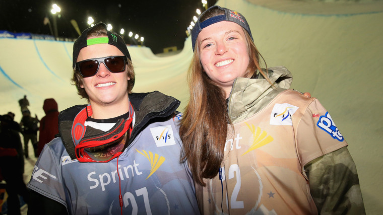COPPER MOUNTAIN, CO - DECEMBER 21:  (L-R) Siblings Taylor Gold and Arielle Gold pose for a photo after Taylor won the men's event and Arielle finished...