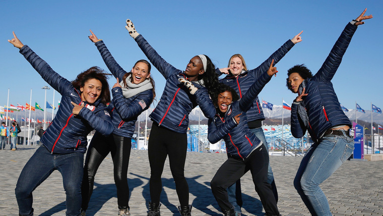 American bobsledders pose on the Sochi set of TODAY