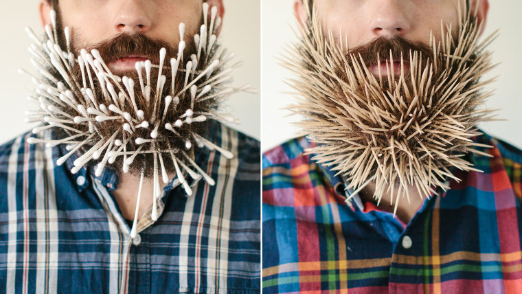 The tumblr Will It Beard features shots of Pierce Thiot and the many things his beard can hold.
