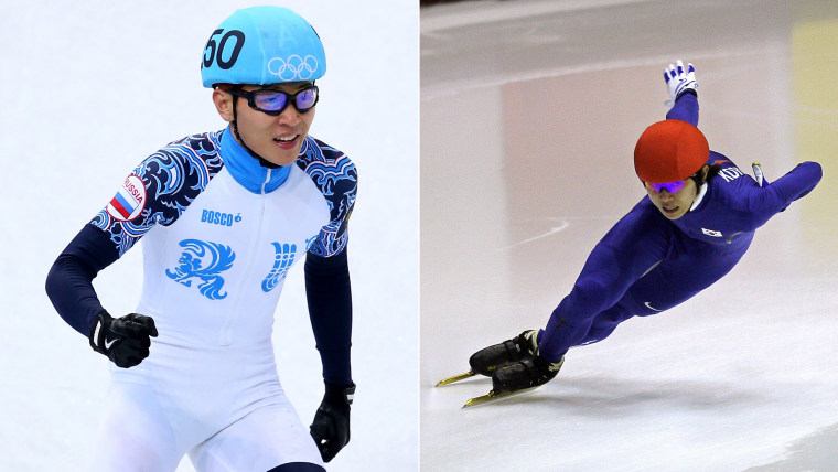Speedskater Viktor An of Russia (competing Thursday) is also known as Korea's Hyun-Soo Ahn (right), in Milan in 2007.