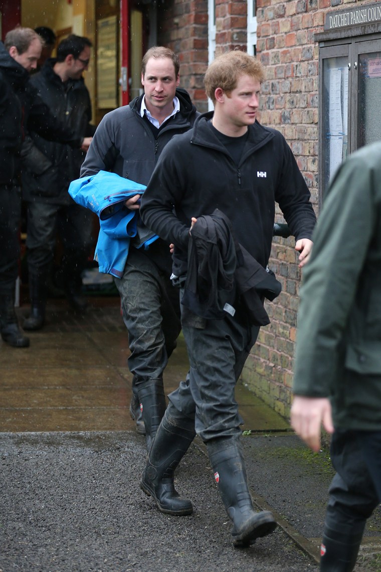 DATCHET, UNITED KINGDOM - FEBRUARY 14: Prince William, Duke of Cambridge and Prince Harry leave a temporary military base on February 14, 2014 in Datc...