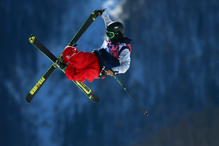 epa04073566 Joss Christensen of USA in action during the Men's Freestyle Skiing Slopestyle qualification in the Rosa Khutor Extreme Park at the Sochi ...