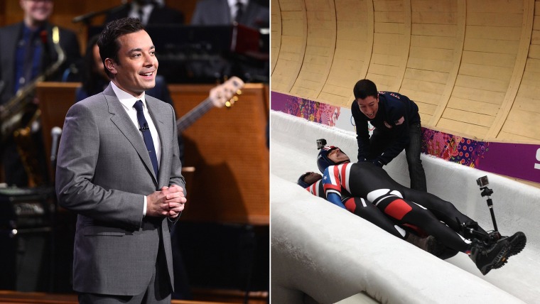 NEW YORK, NY - FEBRUARY 17:  Jimmy Fallon during \"The Tonight Show Starring Jimmy Fallon\" at Rockefeller Center on February 17, 2014 in New York City....