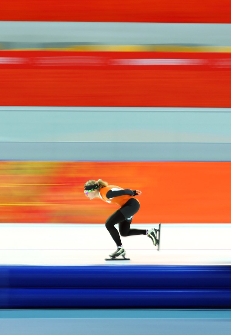 A single speed skater practices in Sochi.